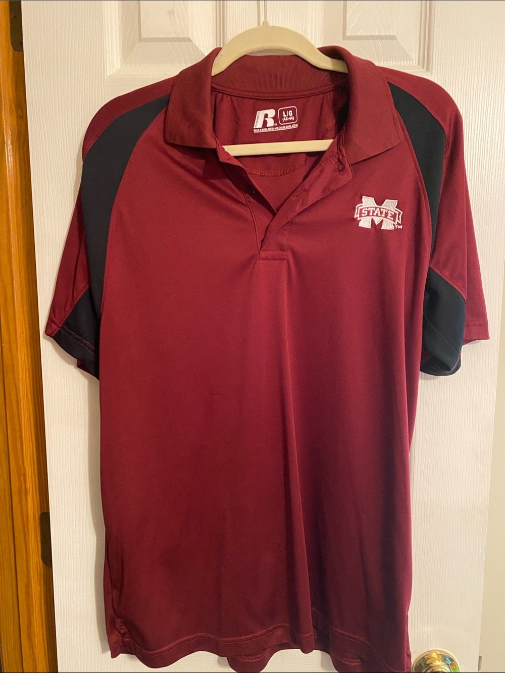 Russell Athletic Maroon Polo with Black Accent Panels